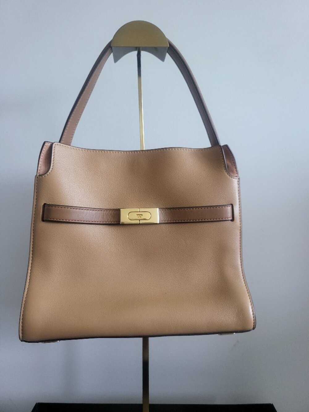 Tory Burch Lee Radziwill Small Leather double tote  in brown with suede trim